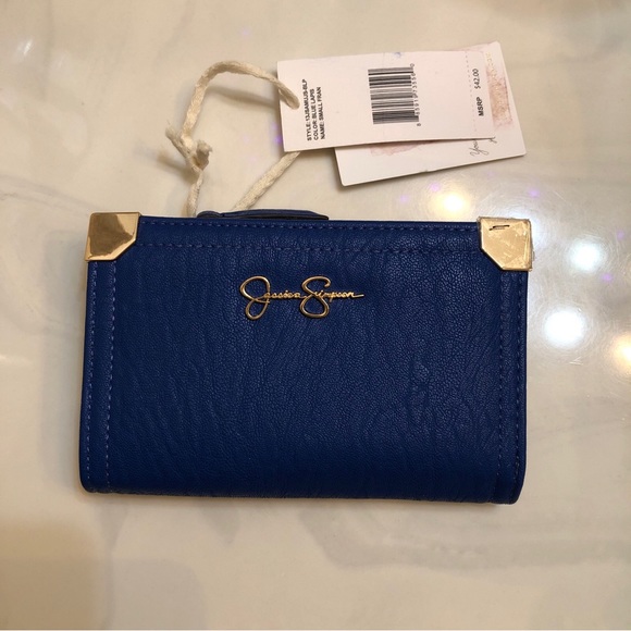 Jessica Simpson Small Fran Center Divider Faux Leather Wallet Blue Lapis NWT - Picture 2 of 14